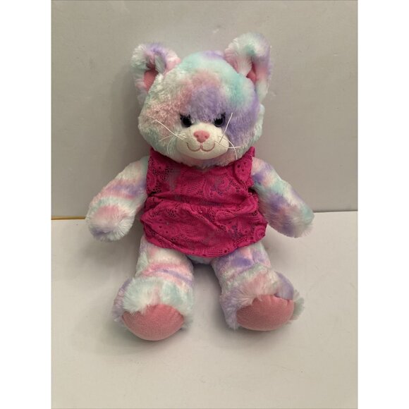 Build A Bear Plush Pastel Swirl Tie Dye Kitty Cat With Pink Dress 16" Plush EUC - Picture 1 of 6
